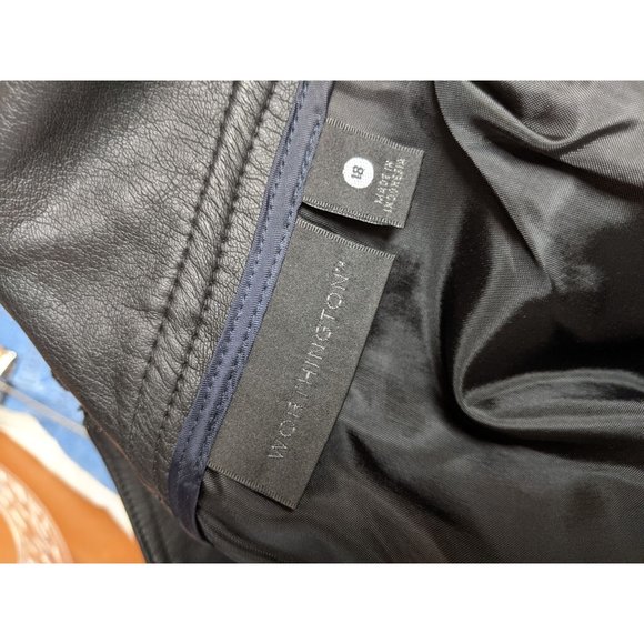 Worthington Size 18 Skirt Navy Blue Lined Modest Womens black Faux Leather Waist - Picture 5 of 6